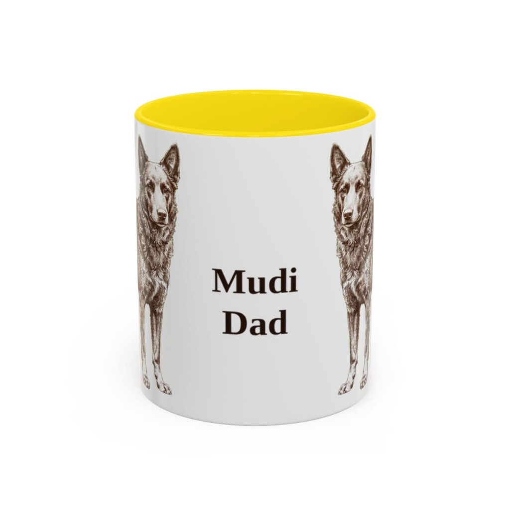 11oz Mudi Dog Dad Mug, Yellow, front view