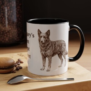 11oz Funny Mudi Mug, Black, lifestyle photo