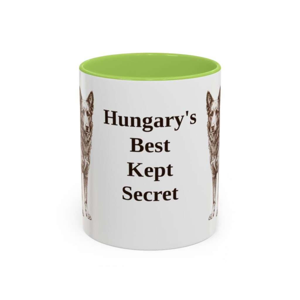 11oz Funny Mudi Mug, Light Green, front view