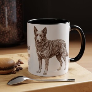 11oz Mudi Dog Mom Mug, Black, lifestyle photo