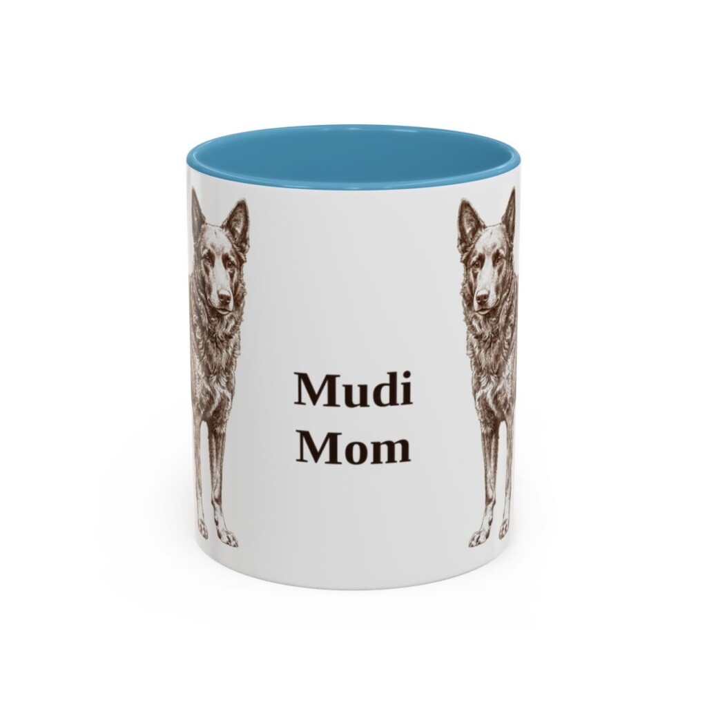 11oz Mudi Dog Mom Mug, Light Blue, front view