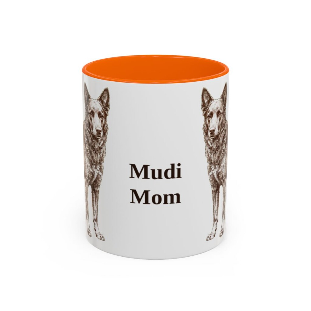 11oz Mudi Dog Mom Mug, Orange, front view