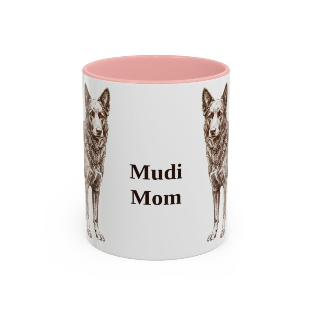 11oz Mudi Dog Mom Mug, Pink, front view
