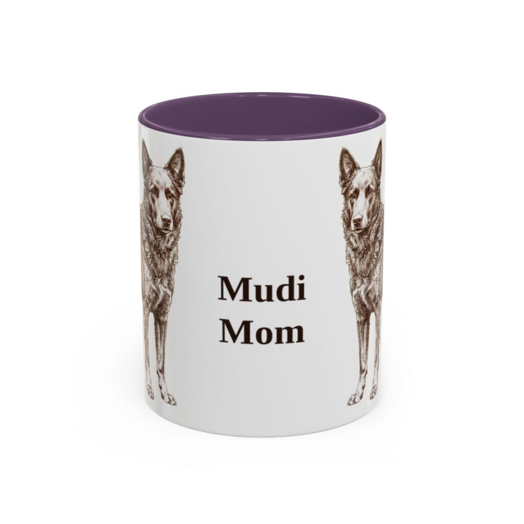 11oz Mudi Dog Mom Mug, Purple, front view