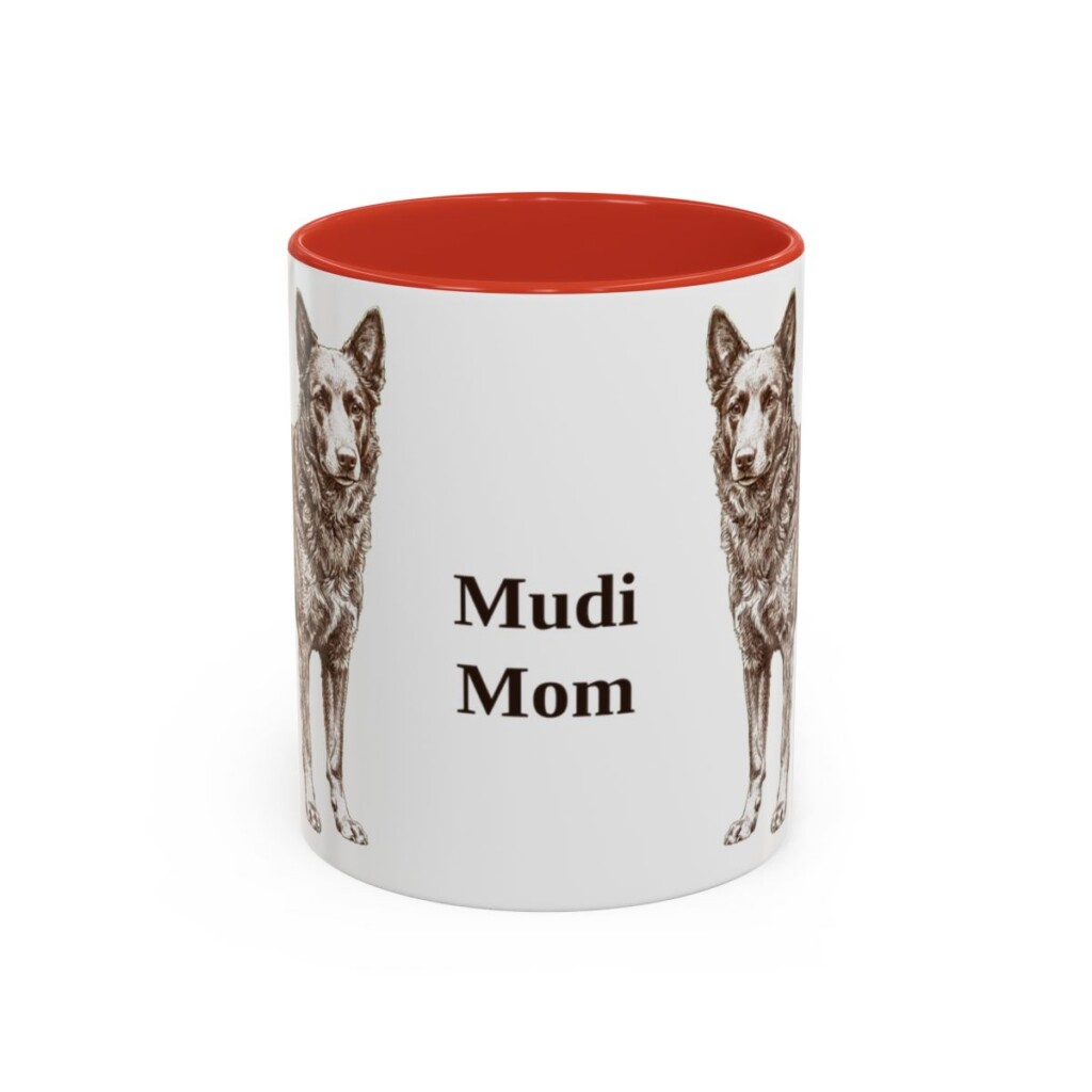 11oz Mudi Dog Mom Mug, Red, front view