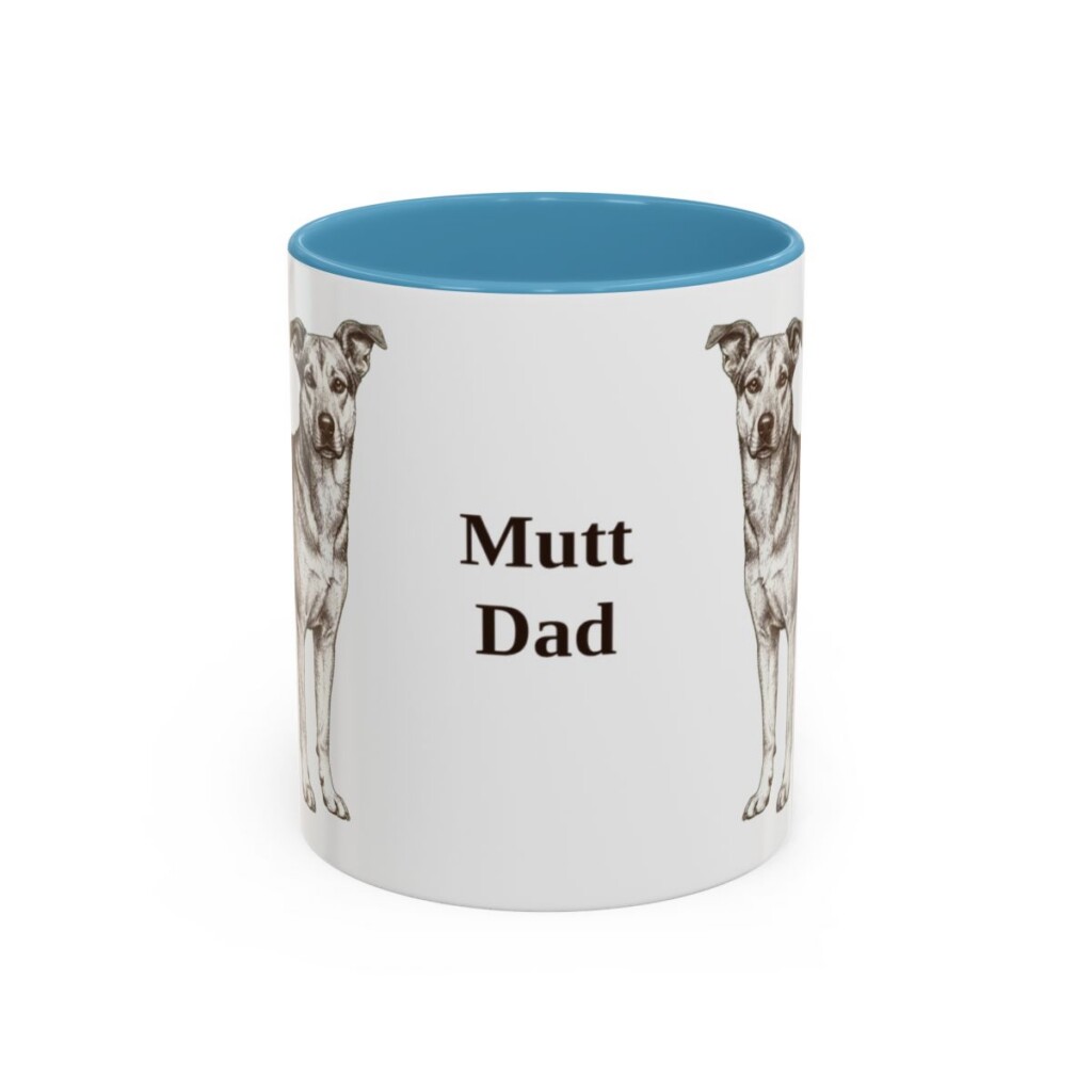 11oz Mutt Dog Dad Mug, Light Blue, front view