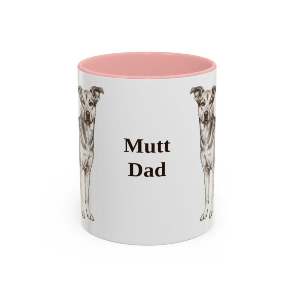 11oz Mutt Dog Dad Mug, Pink, front view