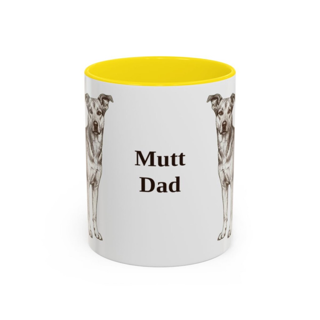 11oz Mutt Dog Dad Mug, Yellow, front view