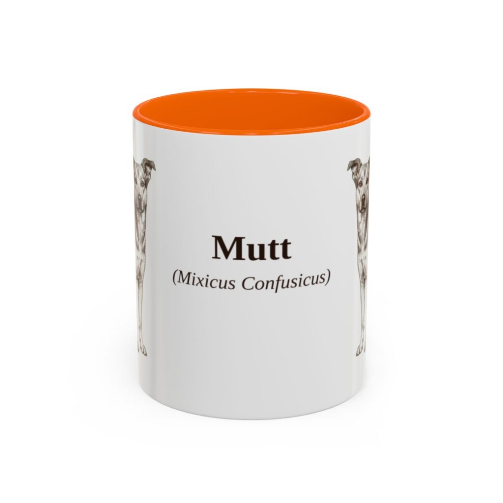 11oz Mutt Latin Mug, Orange, front view