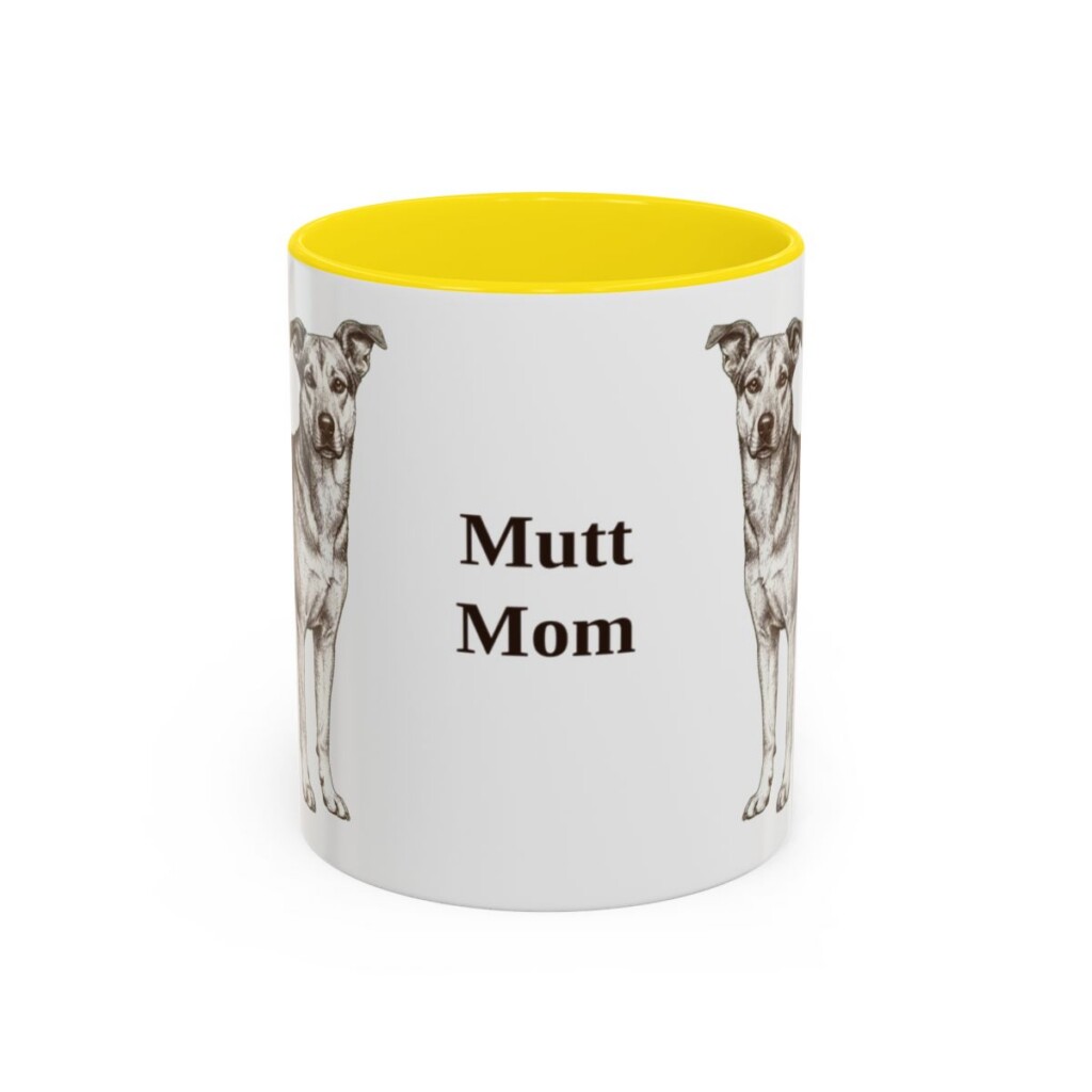 11oz Mutt Dog Mom Mug, Yellow, front view