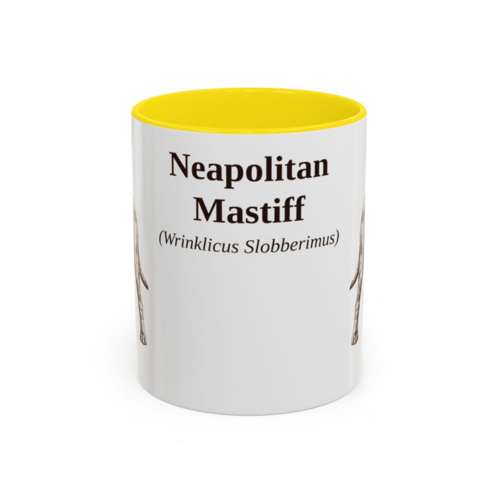 11oz Neapolitan Mastiff Latin Mug, Yellow, front view