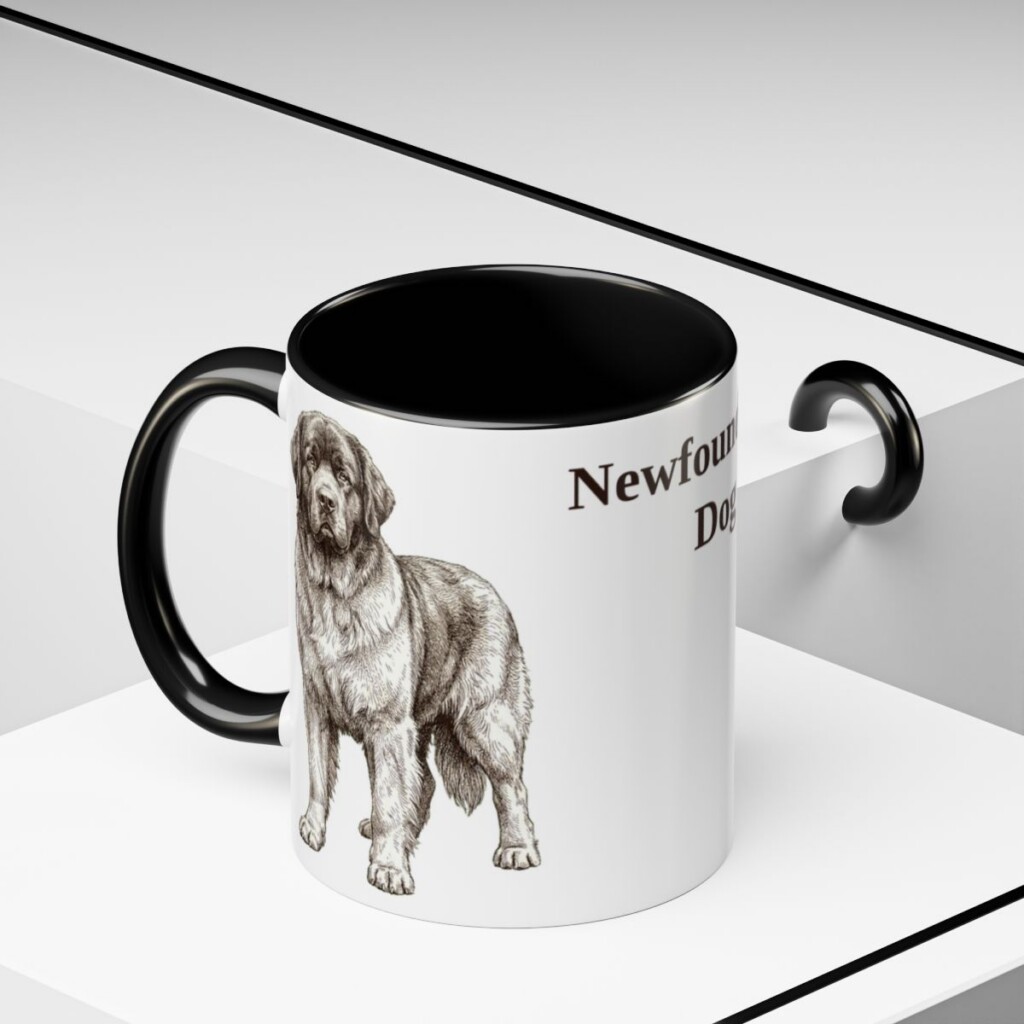 11oz-newfoundland-dog-mug-black-context-2 11oz Newfoundland Dog Mug, Black, lifestyle photo