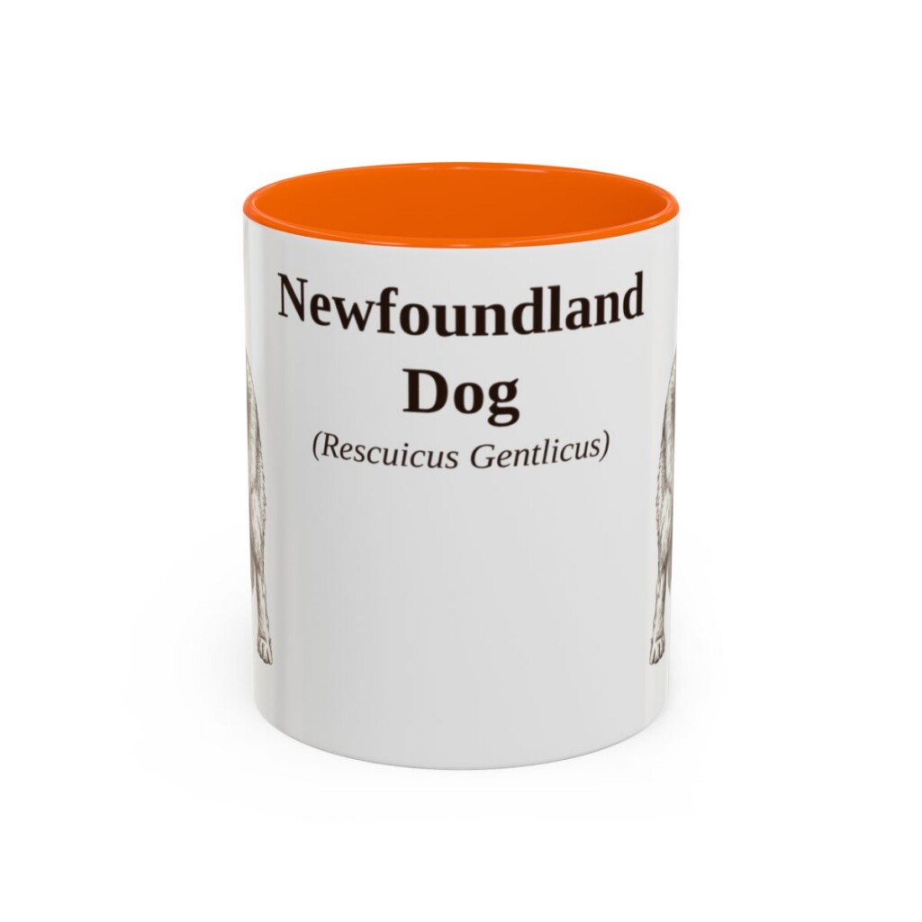 11oz Newfoundland Dog Latin Mug, Orange, front view