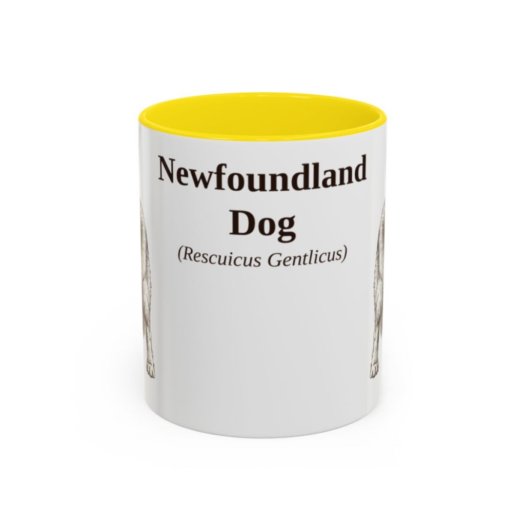11oz Newfoundland Dog Latin Mug, Yellow, front view
