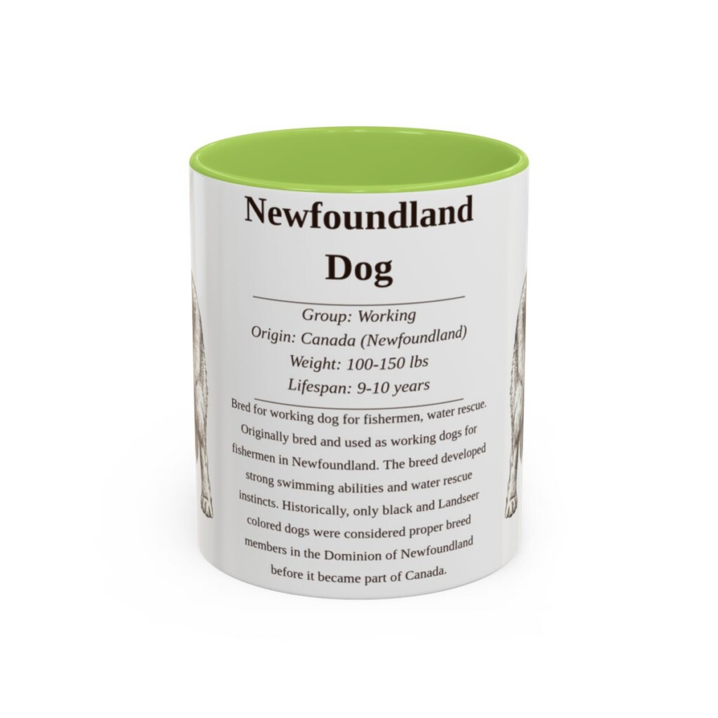 11oz Newfoundland Dog Mug, Light Green, front view