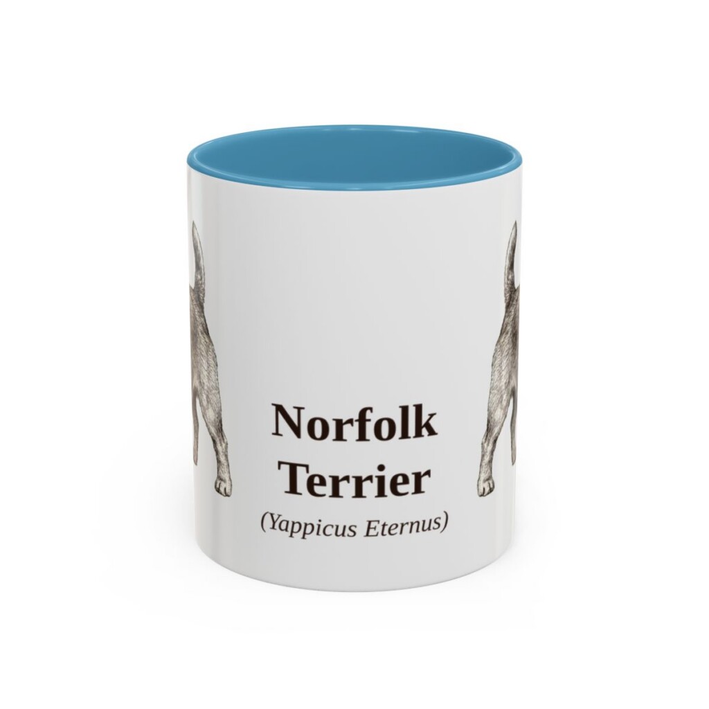 11oz Norfolk Terrier Latin Mug, Light Blue, front view