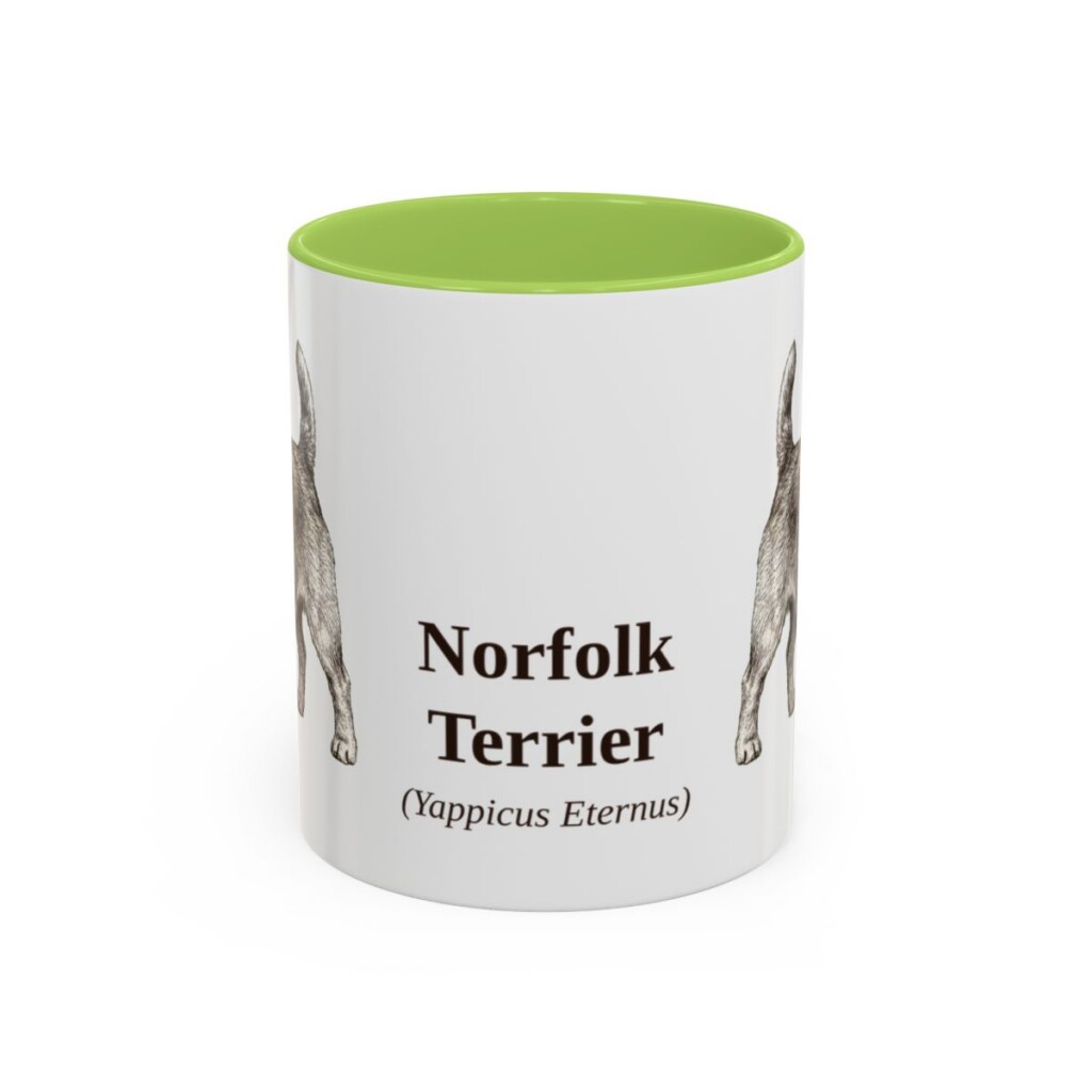 11oz Norfolk Terrier Latin Mug, Light Green, front view