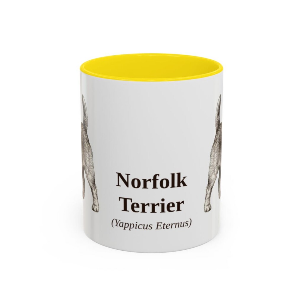 11oz Norfolk Terrier Latin Mug, Yellow, front view