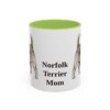 11oz Norfolk Terrier Dog Mom Mug, Light Green, front view