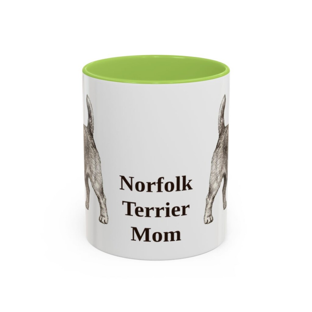 11oz Norfolk Terrier Dog Mom Mug, Light Green, front view