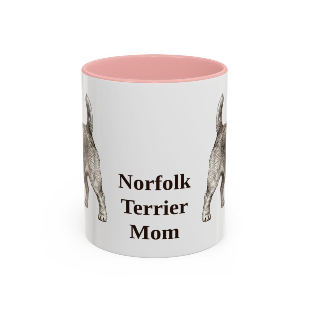 11oz Norfolk Terrier Dog Mom Mug, Pink, front view