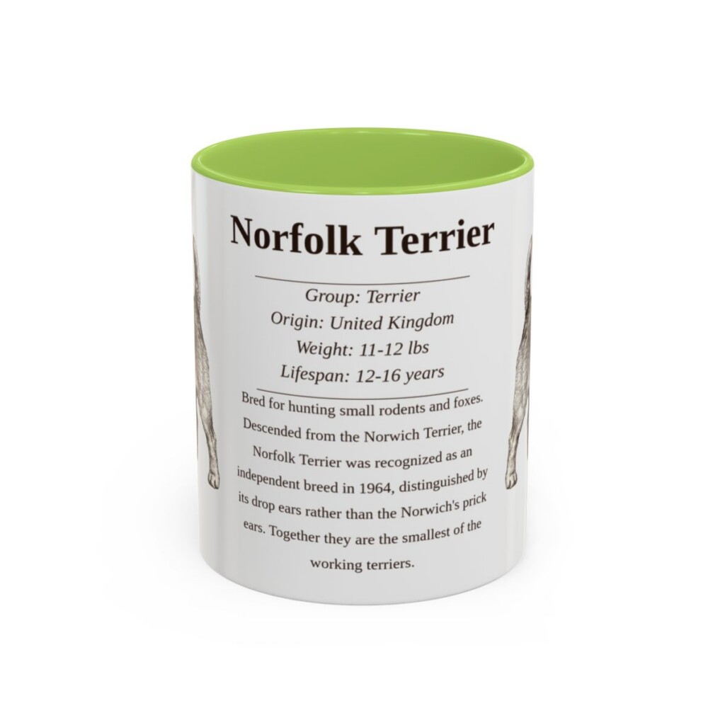 11oz Norfolk Terrier Mug, Light Green, front view