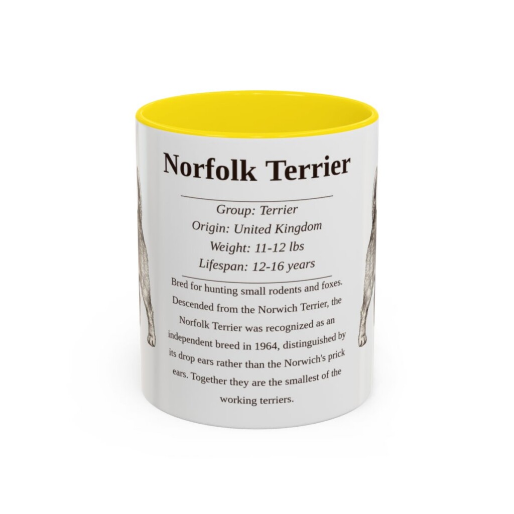 11oz Norfolk Terrier Mug, Yellow, front view