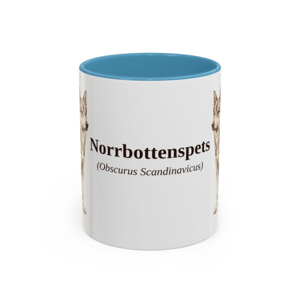 11oz Norrbottenspets Latin Mug, Light Blue, front view