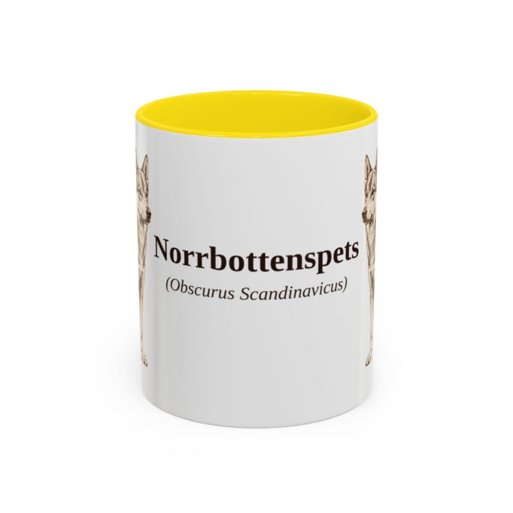 11oz Norrbottenspets Latin Mug, Yellow, front view
