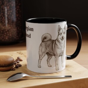 11oz Norwegian Buhund Mug, Black, lifestyle photo