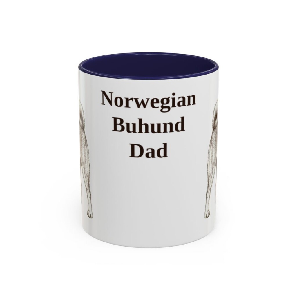 11oz Norwegian Buhund Dog Dad Mug, Navy, front view