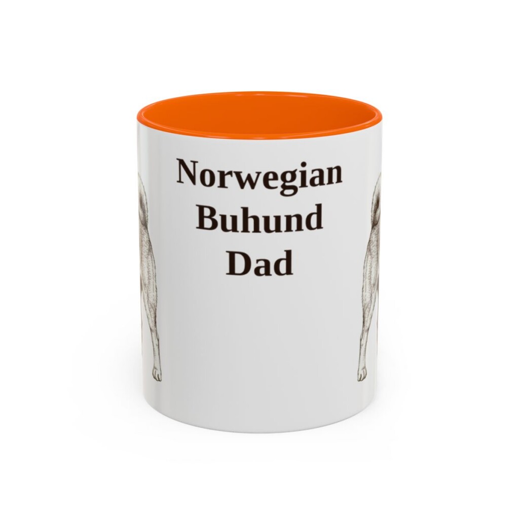 11oz Norwegian Buhund Dog Dad Mug, Orange, front view