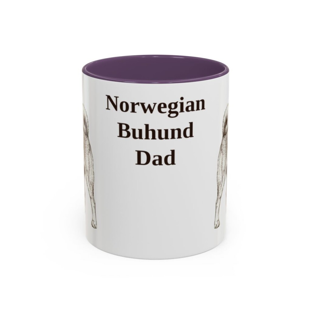 11oz Norwegian Buhund Dog Dad Mug, Purple, front view