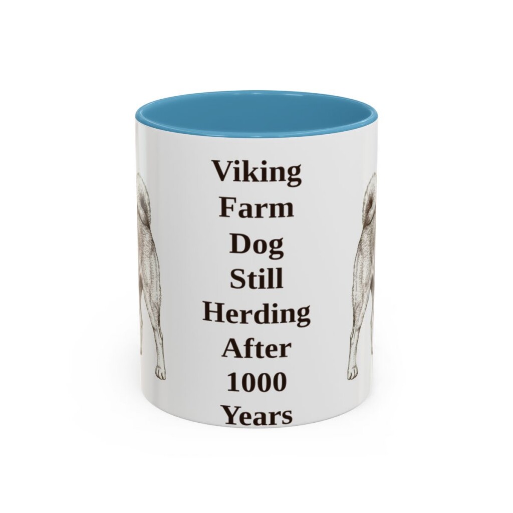 11oz Funny Norwegian Buhund Mug, Light Blue, front view