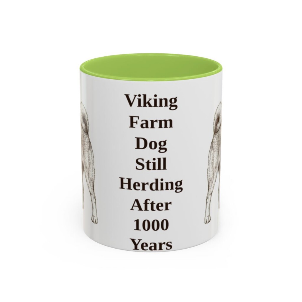 11oz Funny Norwegian Buhund Mug, Light Green, front view