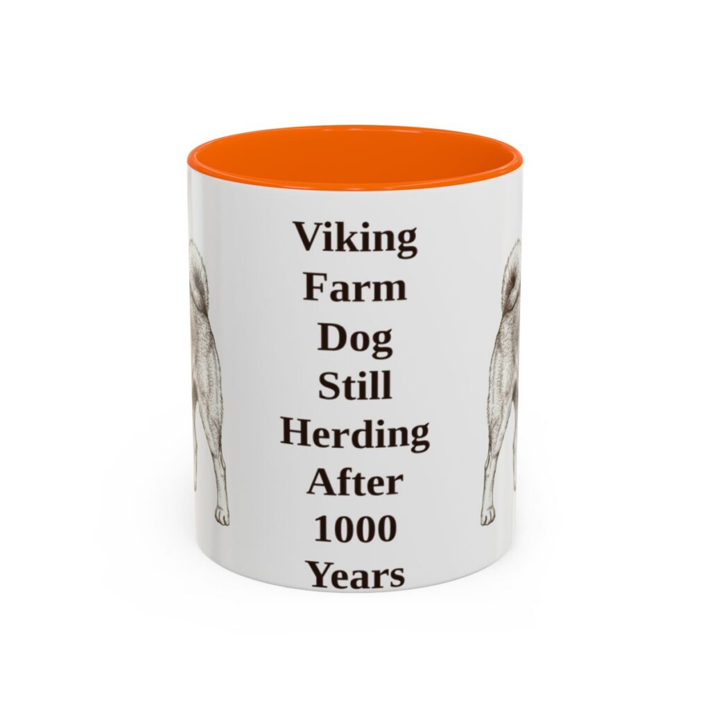 11oz Funny Norwegian Buhund Mug, Orange, front view
