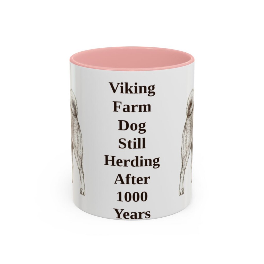 11oz Funny Norwegian Buhund Mug, Pink, front view