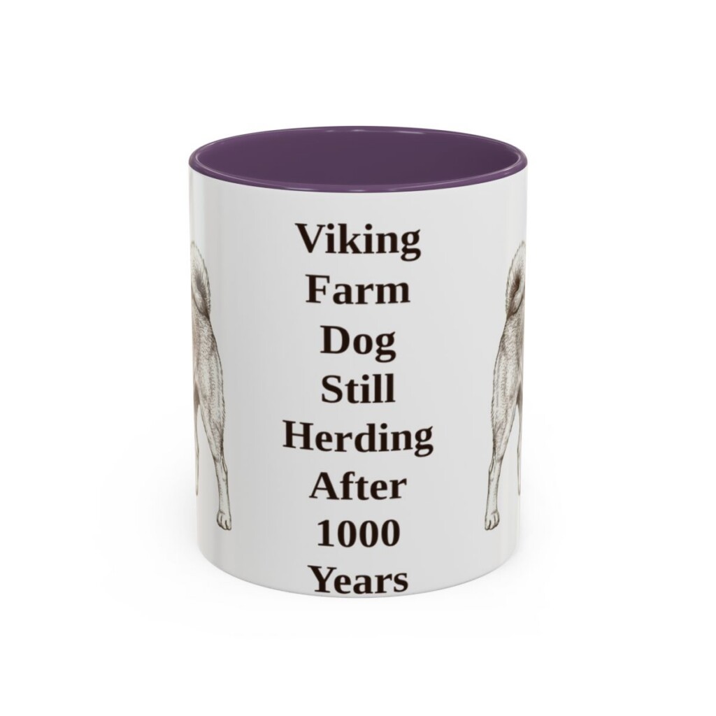 11oz Funny Norwegian Buhund Mug, Purple, front view