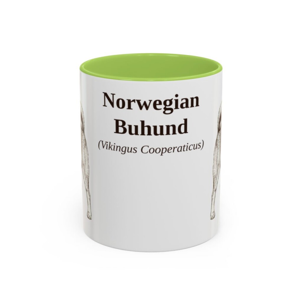 11oz Norwegian Buhund Latin Mug, Light Green, front view