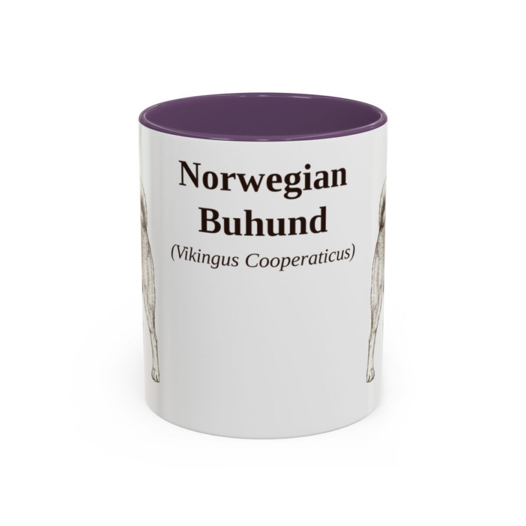 11oz Norwegian Buhund Latin Mug, Purple, front view