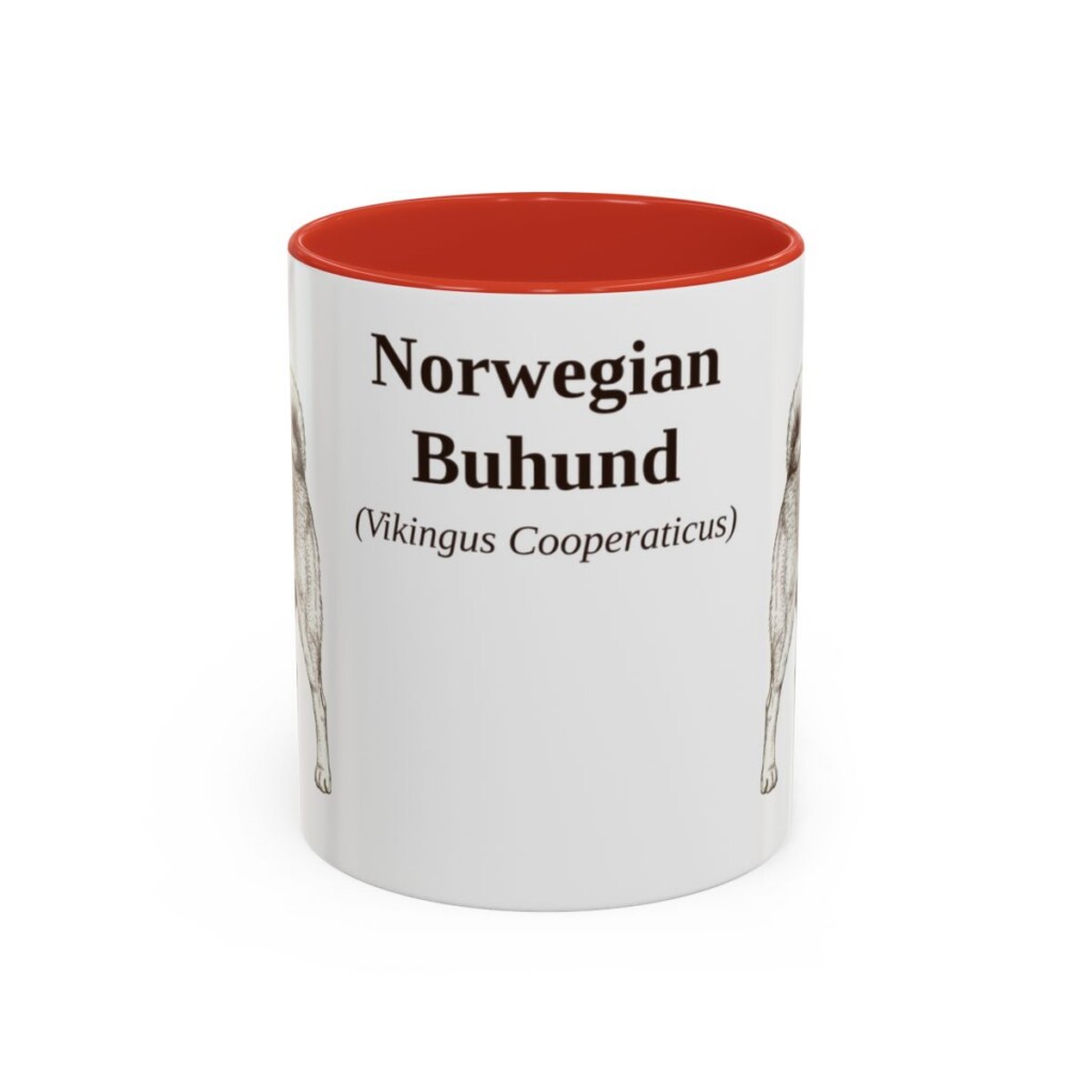 11oz Norwegian Buhund Latin Mug, Red, front view