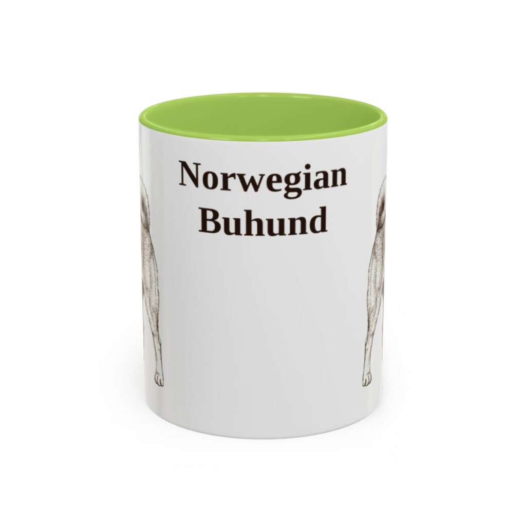11oz-norwegian-buhund-mug-light-green 11oz Norwegian Buhund Mug, Light Green, front view