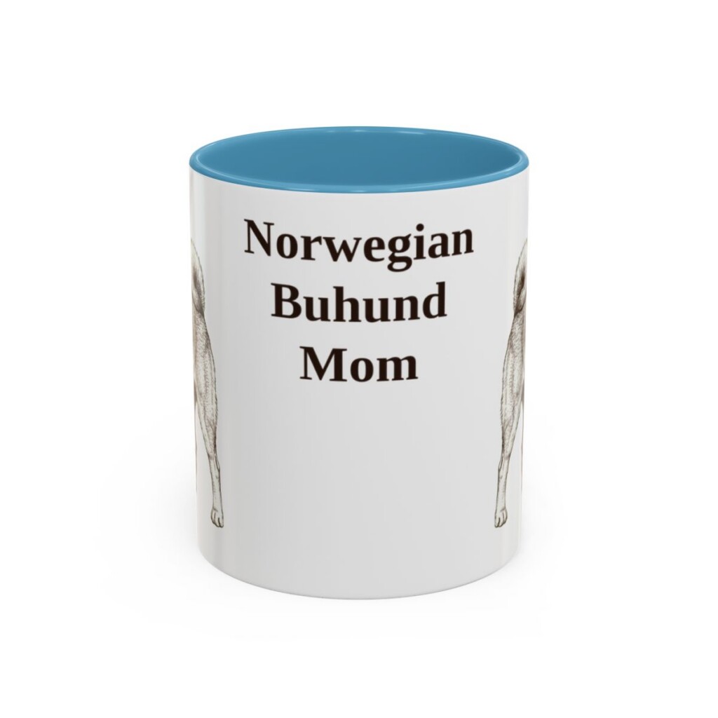 11oz-norwegian-buhund-mug-mom-light-blue 11oz Norwegian Buhund Dog Mom Mug, Light Blue, front view
