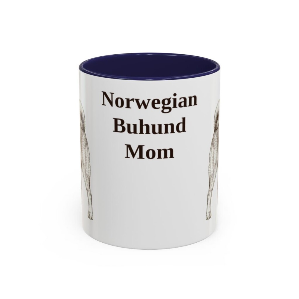 11oz-norwegian-buhund-mug-mom-navy 11oz Norwegian Buhund Dog Mom Mug, Navy, front view