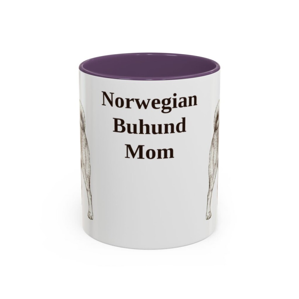 11oz-norwegian-buhund-mug-mom-purple 11oz Norwegian Buhund Dog Mom Mug, Purple, front view