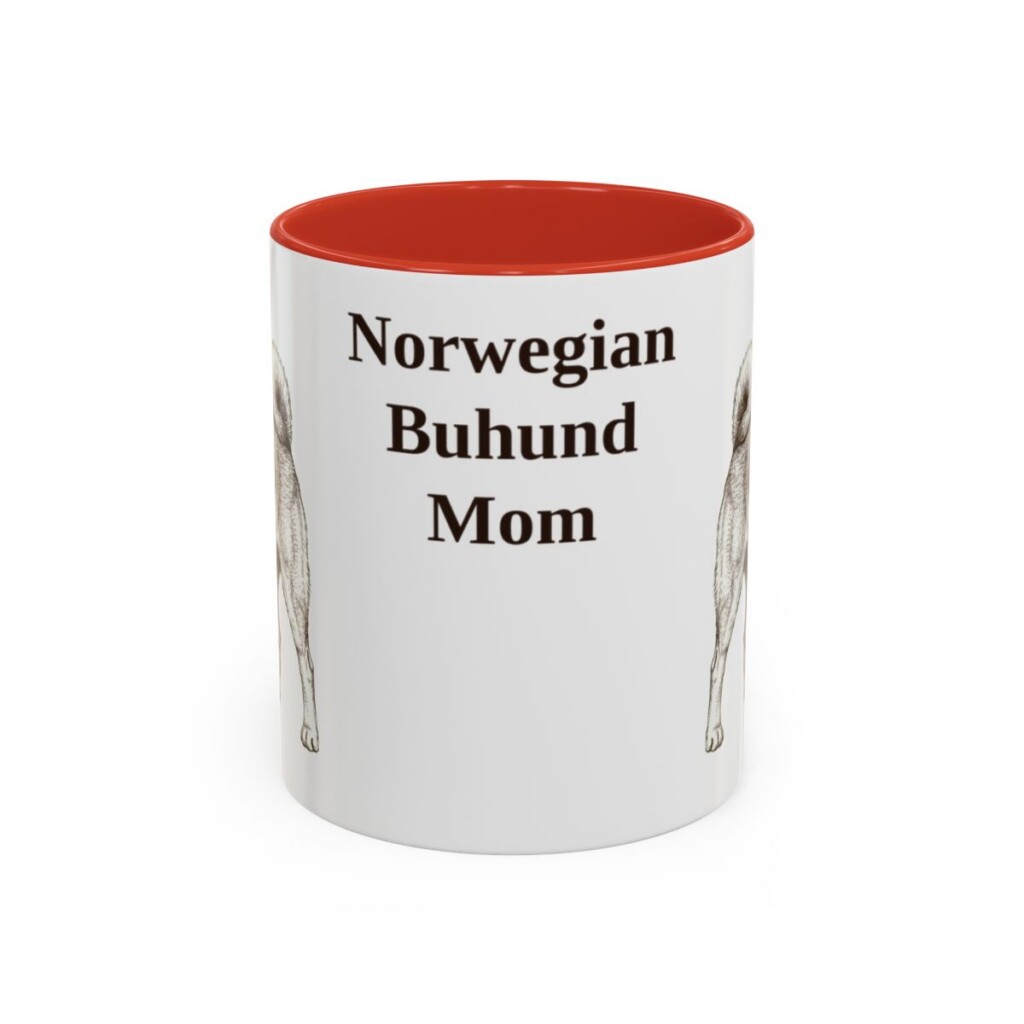11oz-norwegian-buhund-mug-mom-red 11oz Norwegian Buhund Dog Mom Mug, Red, front view