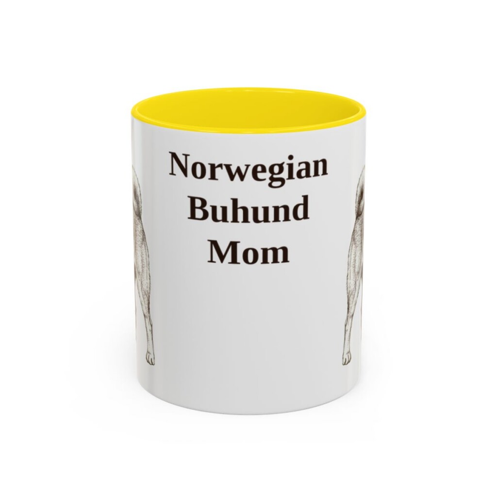 11oz-norwegian-buhund-mug-mom-yellow 11oz Norwegian Buhund Dog Mom Mug, Yellow, front view