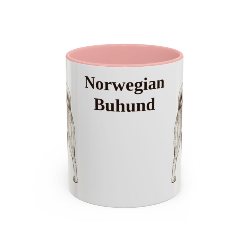11oz-norwegian-buhund-mug-pink 11oz Norwegian Buhund Mug, Pink, front view