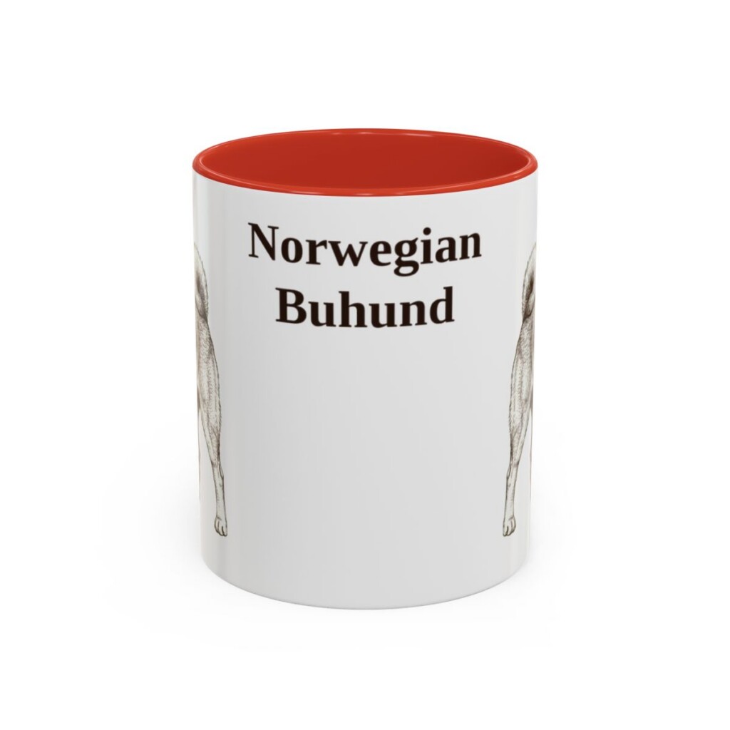 11oz-norwegian-buhund-mug-red 11oz Norwegian Buhund Mug, Red, front view