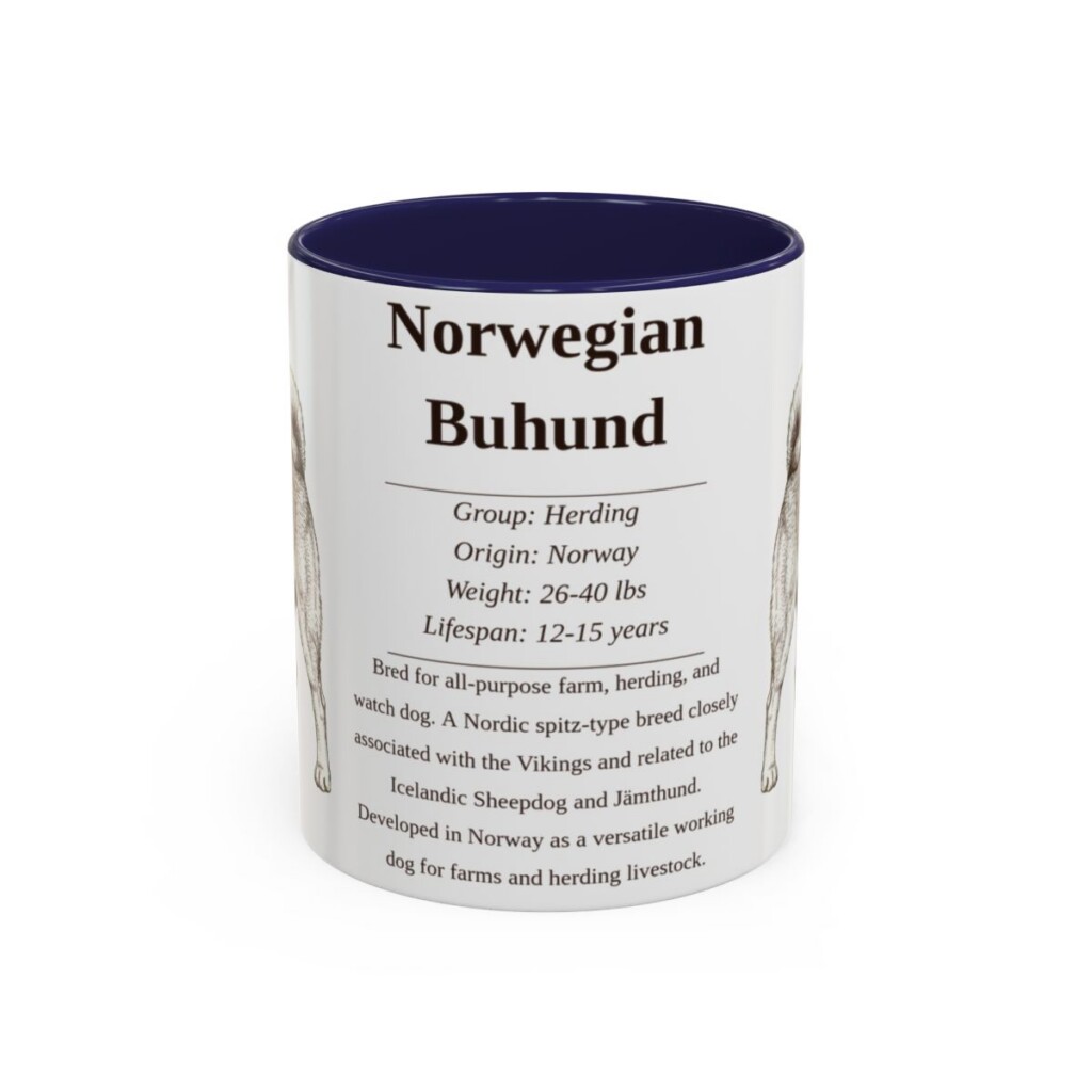 11oz Norwegian Buhund Mug, Navy, front view